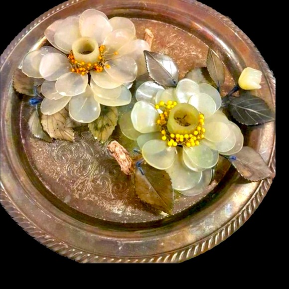 Antique Pair Of Carved Jade Candle Holder Jade Flower Candle Holders set of 2 - Picture 11 of 13